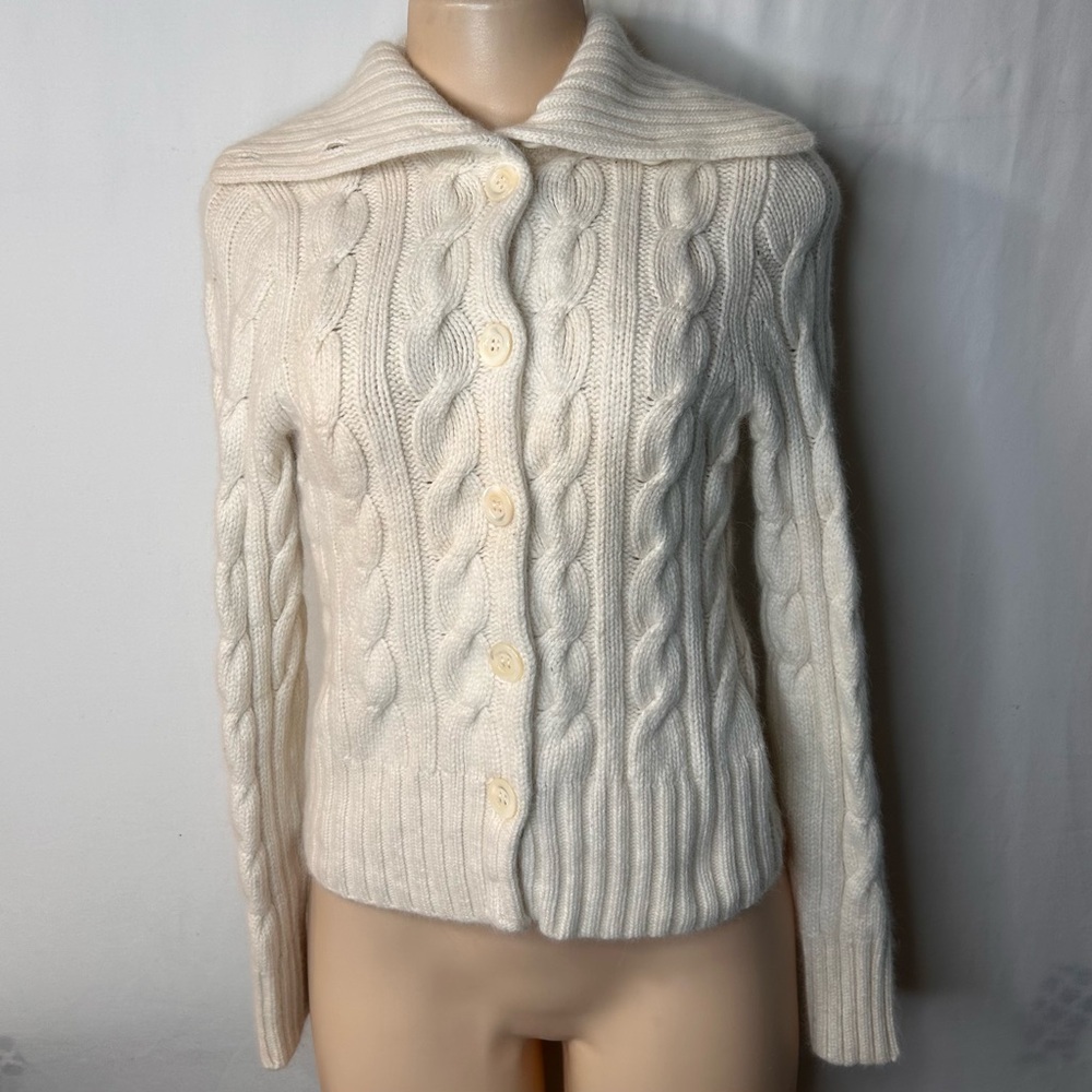 J. Crew Cream Cable Knit Button-Up Turtleneck Sweater
